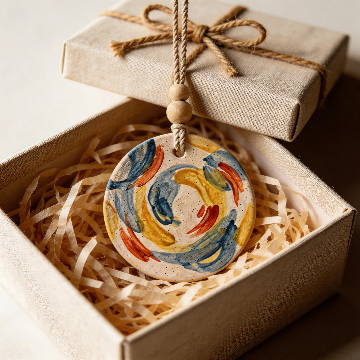 Artisan Favorite | Ceramic Aroma Pendant | Colorful Brush Elegance