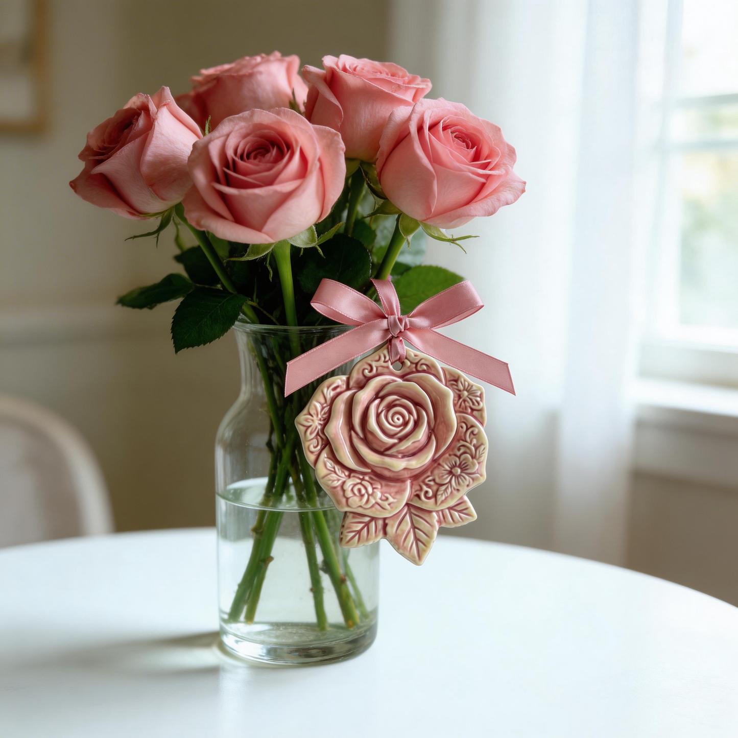 Romantic Gift | Ceramic Aroma Pendant | Vintage Rose Elegance