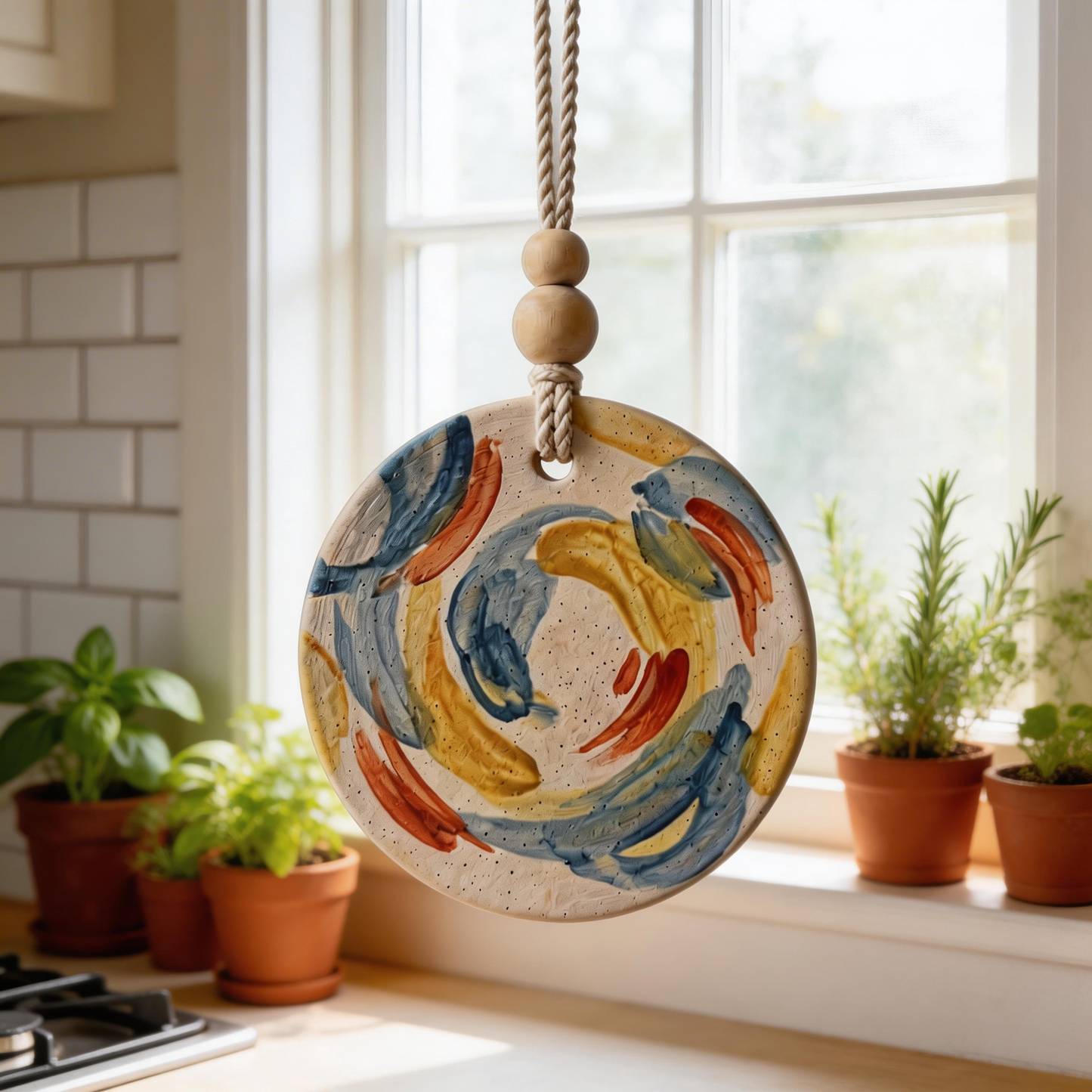 Artisan Favorite | Ceramic Aroma Pendant | Colorful Brush Elegance