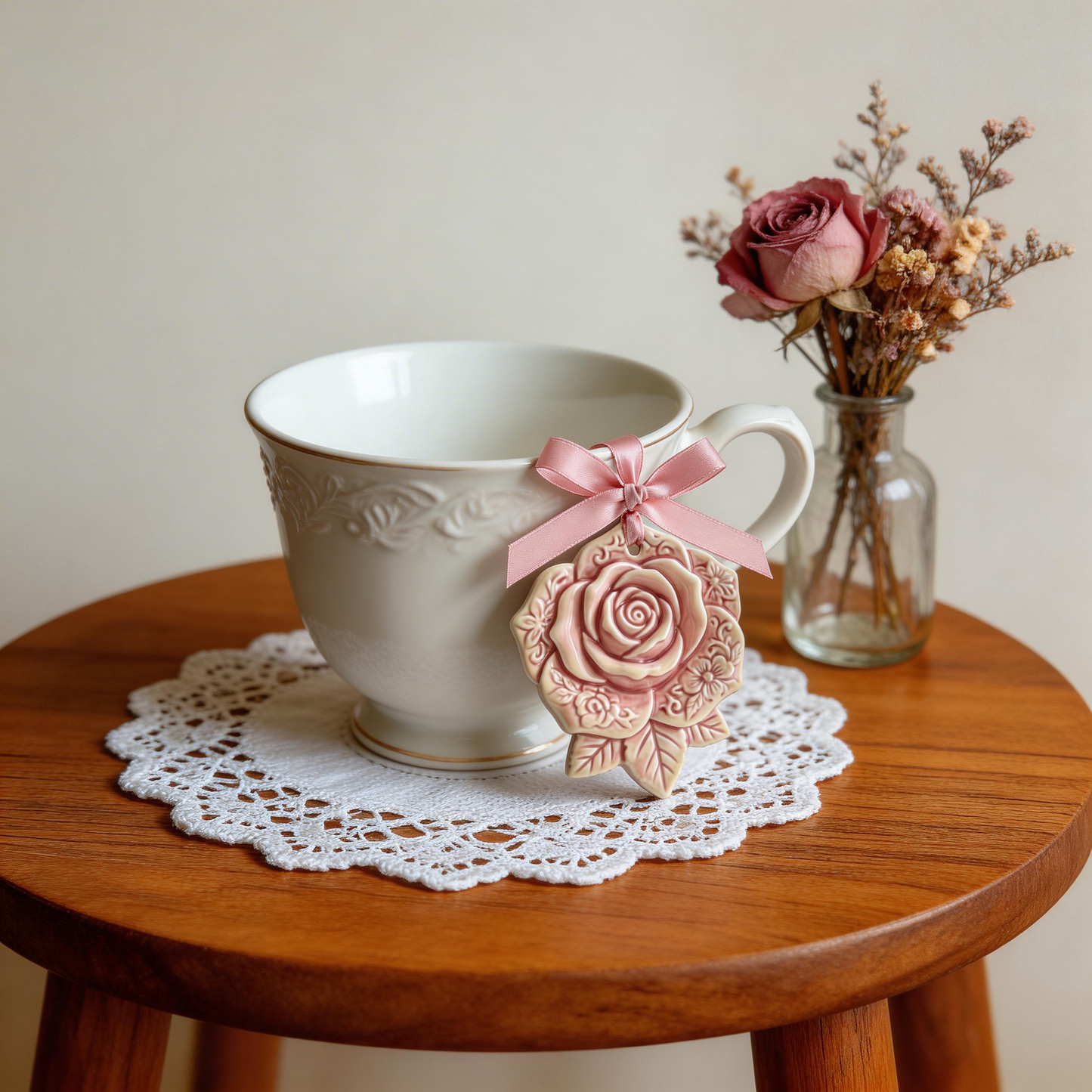 Romantic Gift | Ceramic Aroma Pendant | Vintage Rose Elegance