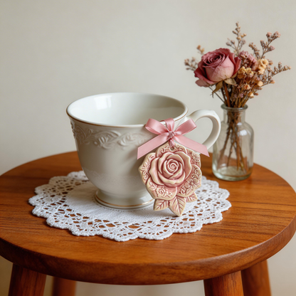 Romantic Gift | Ceramic Aroma Pendant | Vintage Rose Elegance