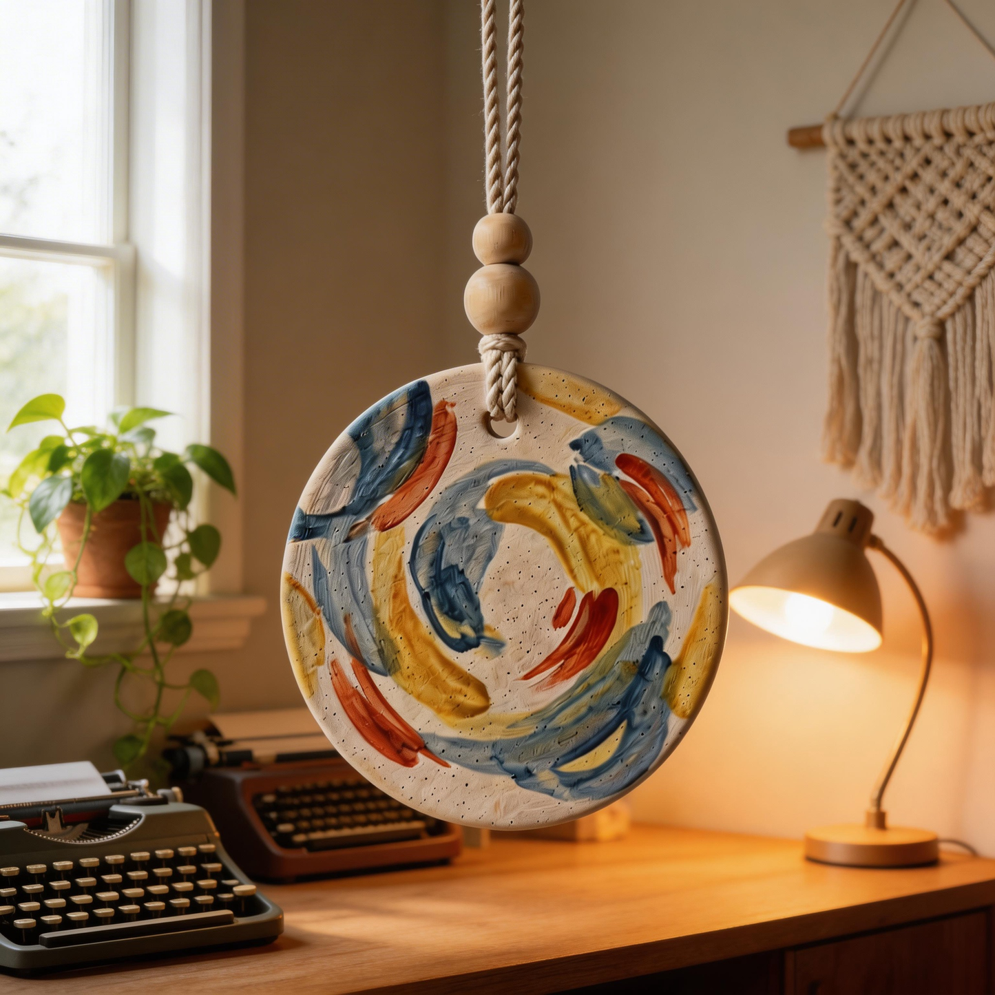 Artisan Favorite | Ceramic Aroma Pendant | Colorful Brush Elegance